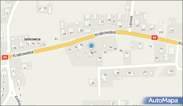 Jaśkowice, Krakowska, 58, mapa Jaśkowice