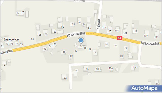 Jaśkowice, Krakowska, 64, mapa Jaśkowice