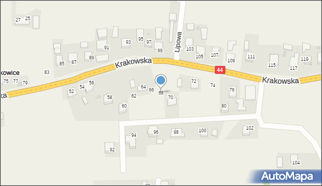 Jaśkowice, Krakowska, 68, mapa Jaśkowice