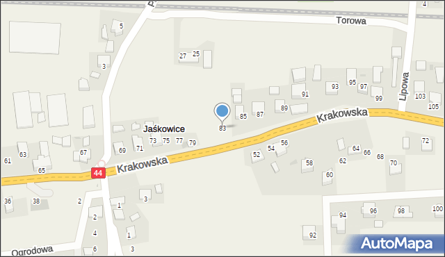 Jaśkowice, Krakowska, 83, mapa Jaśkowice