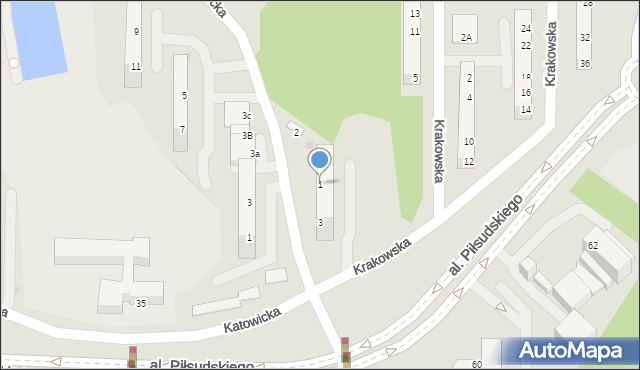 Jastrzębie-Zdrój, Krakowska, 1, mapa Jastrzębie-Zdrój