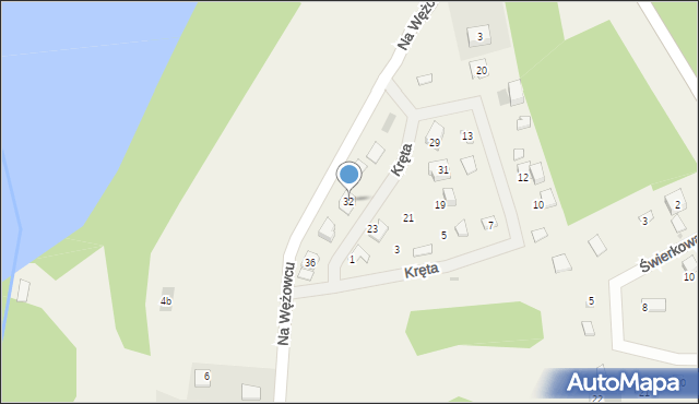 Jeżewo, Kręta, 32, mapa Jeżewo