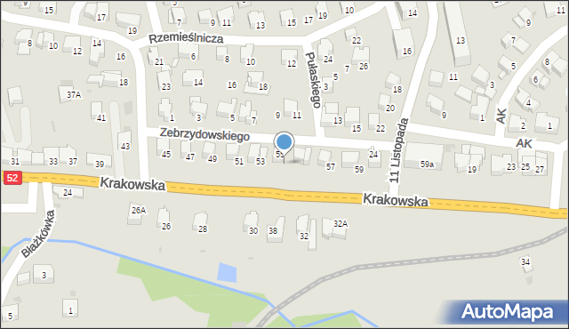 Kalwaria Zebrzydowska, Krakowska, 55a, mapa Kalwaria Zebrzydowska