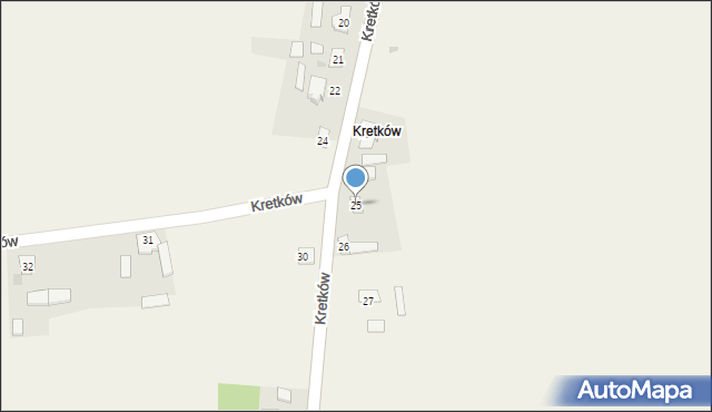 Kamienna, Kretków, 25, mapa Kamienna