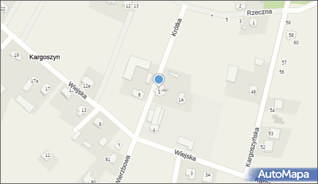 Kargoszyn, Krótka, 1, mapa Kargoszyn