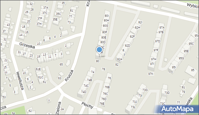 Katowice, Krucza, 80A, mapa Katowic