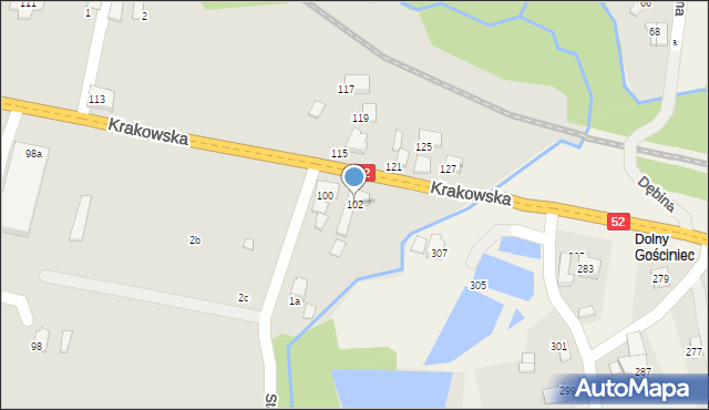 Kęty, Krakowska, 102, mapa Kęty