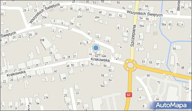 Kęty, Krakowska, 43, mapa Kęty