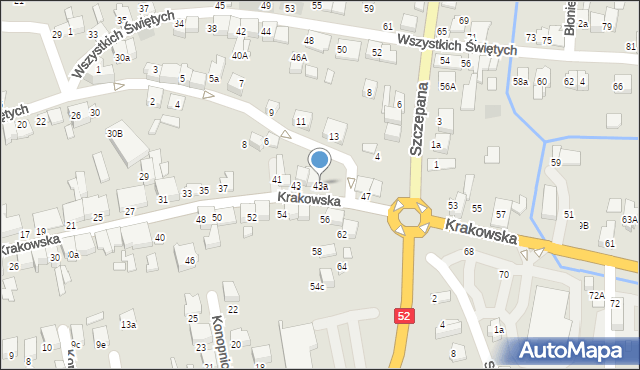 Kęty, Krakowska, 43a, mapa Kęty