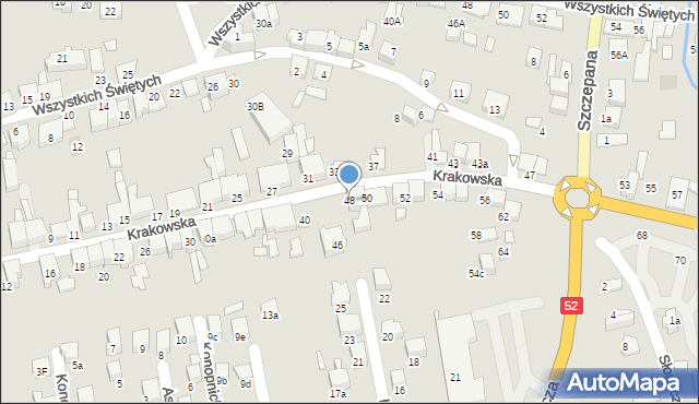 Kęty, Krakowska, 48, mapa Kęty