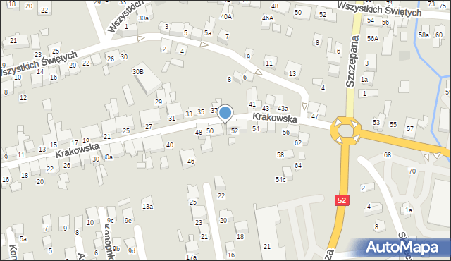 Kęty, Krakowska, 52a, mapa Kęty
