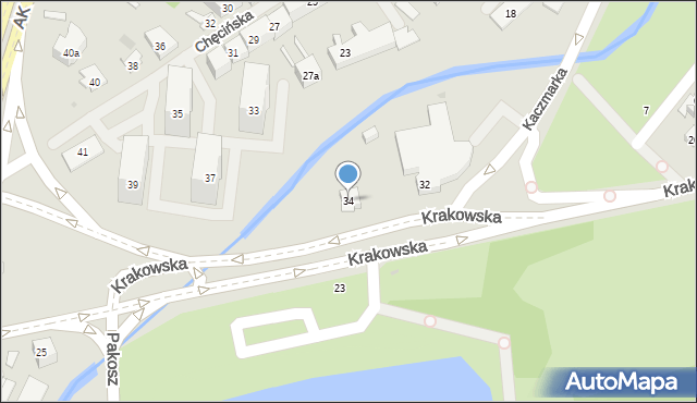 Kielce, Krakowska, 34, mapa Kielc