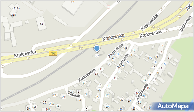 Kielce, Krakowska, 37, mapa Kielc