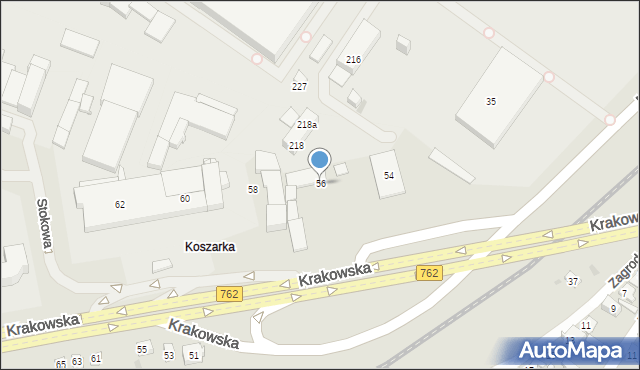 Kielce, Krakowska, 56, mapa Kielc