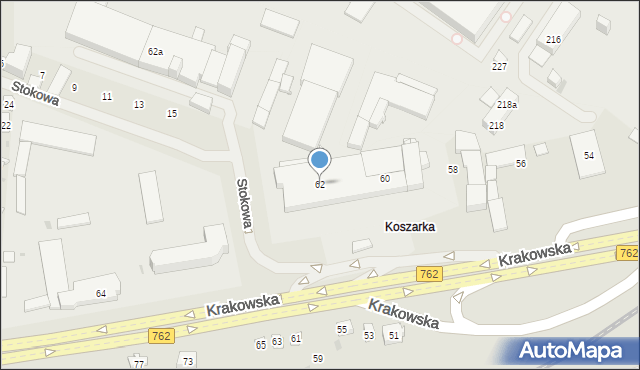 Kielce, Krakowska, 62, mapa Kielc