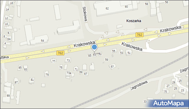 Kielce, Krakowska, 63, mapa Kielc