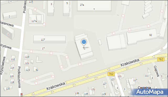 Kielce, Krakowska, 72, mapa Kielc