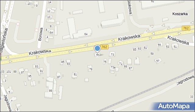 Kielce, Krakowska, 77, mapa Kielc