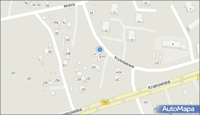 Kielce, Kryształowa, 9, mapa Kielc