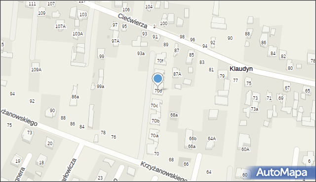 Klaudyn, Krzyżanowskiego Aleksandra, płk., 70d, mapa Klaudyn