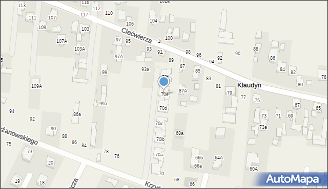 Klaudyn, Krzyżanowskiego Aleksandra, płk., 70e, mapa Klaudyn