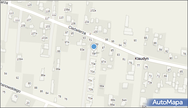 Klaudyn, Krzyżanowskiego Aleksandra, płk., 70f, mapa Klaudyn