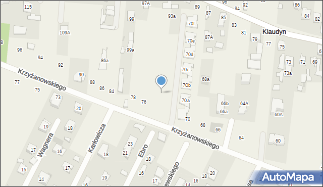 Klaudyn, Krzyżanowskiego Aleksandra, płk., 72a, mapa Klaudyn