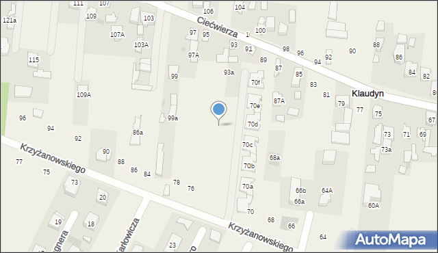 Klaudyn, Krzyżanowskiego Aleksandra, płk., 72c, mapa Klaudyn