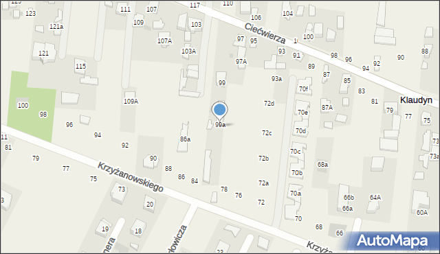 Klaudyn, Krzyżanowskiego Aleksandra, płk., 82, mapa Klaudyn