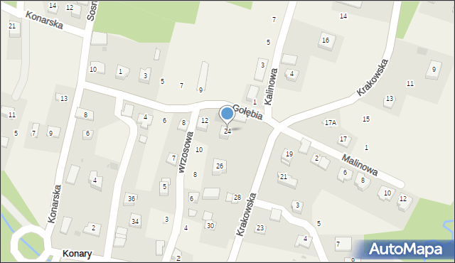 Konary, Krakowska, 24, mapa Konary