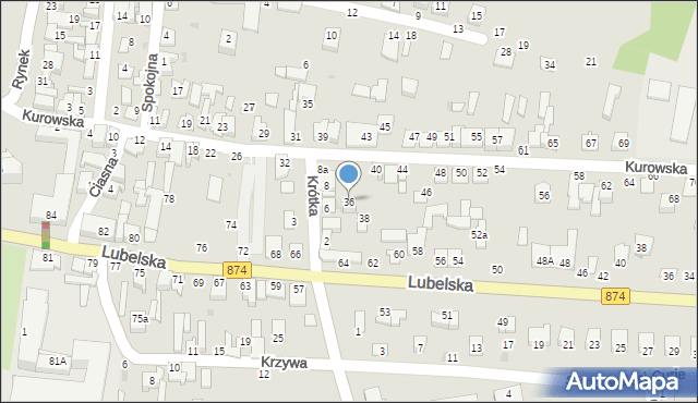 Końskowola, Krótka, 36, mapa Końskowola