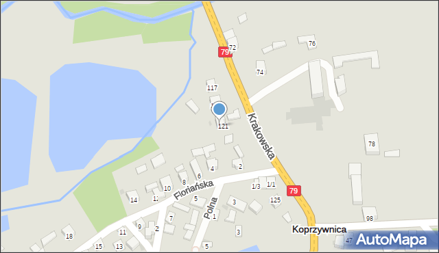 Koprzywnica, Krakowska, 121/1, mapa Koprzywnica