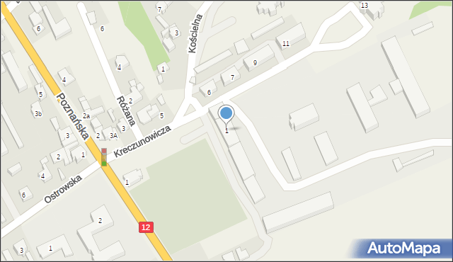 Kościelna Wieś, Kreczunowicza, 1, mapa Kościelna Wieś