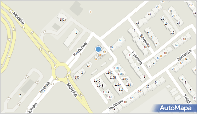 Koszalin, Krańcowa, 6B, mapa Koszalina