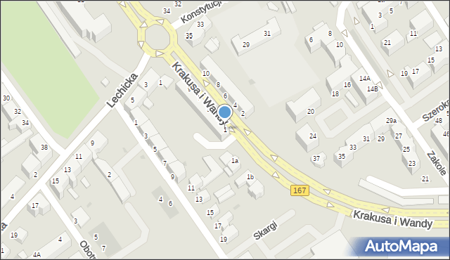 Koszalin, Krakusa i Wandy, 1, mapa Koszalina