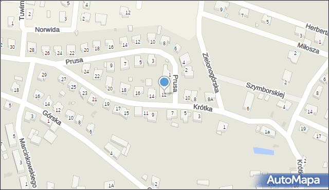 Kożuchów, Krótka, 12, mapa Kożuchów