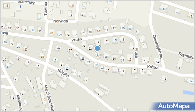 Kożuchów, Krótka, 20, mapa Kożuchów