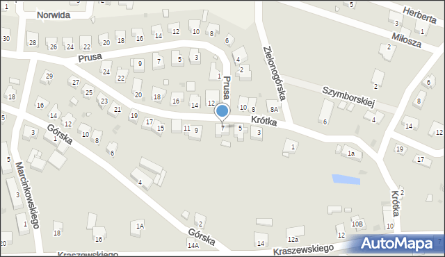 Kożuchów, Krótka, 7, mapa Kożuchów