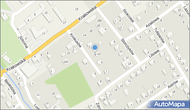 Kozy, Krokusów, 3, mapa Kozy