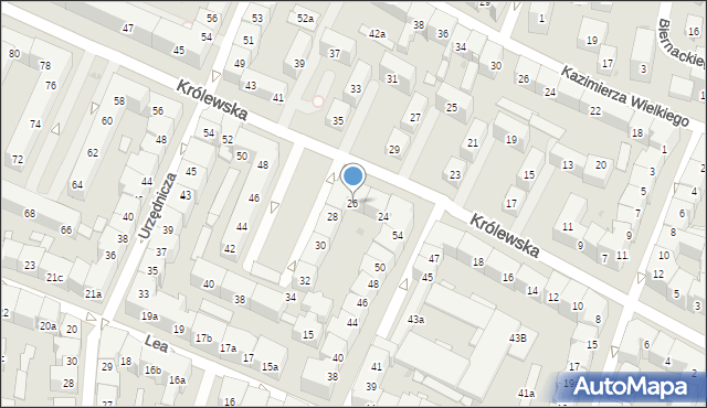 Kraków, Królewska, 26, mapa Krakowa