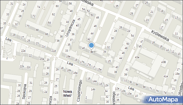 Kraków, Królewska, 38, mapa Krakowa