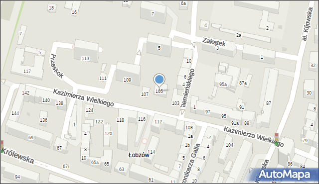 Kraków, Króla Kazimierza Wielkiego, 105, mapa Krakowa