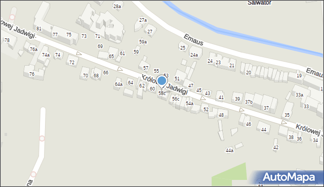 Kraków, Królowej Jadwigi, 58c, mapa Krakowa