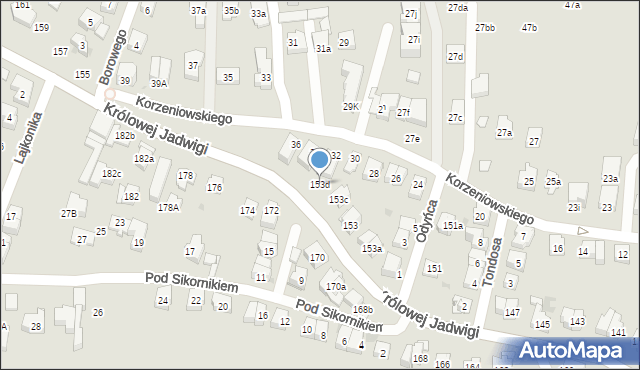 Kraków, Królowej Jadwigi, 153d, mapa Krakowa