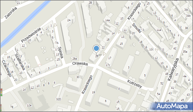 Kraków, Krasickiego Ignacego, bp., 26, mapa Krakowa