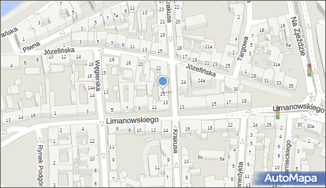 Kraków, Krakusa, 15, mapa Krakowa