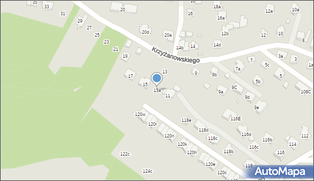 Kraków, Krzyżanowskiego Adama, 13a, mapa Krakowa