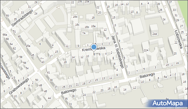 Kraków, Kremerowska, 8, mapa Krakowa