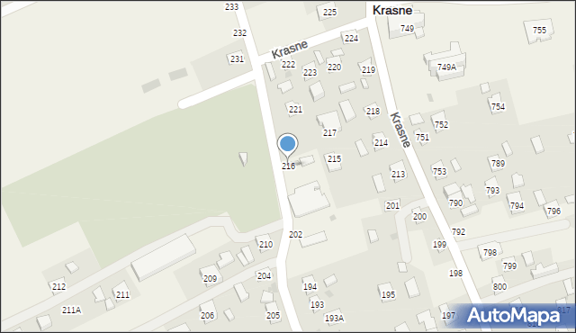 Krasne, Krasne, 216, mapa Krasne