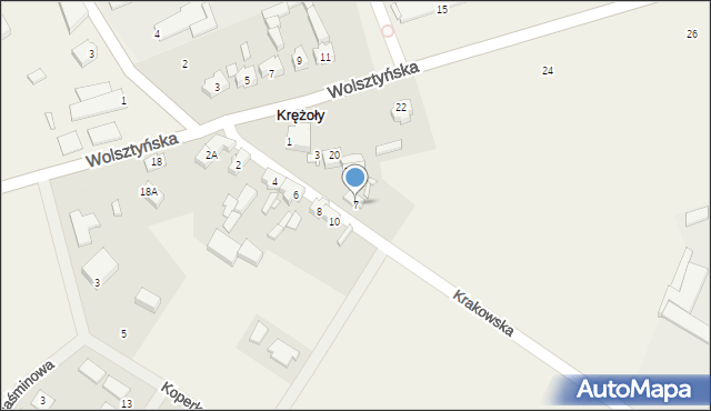 Krężoły, Krakowska, 7, mapa Krężoły